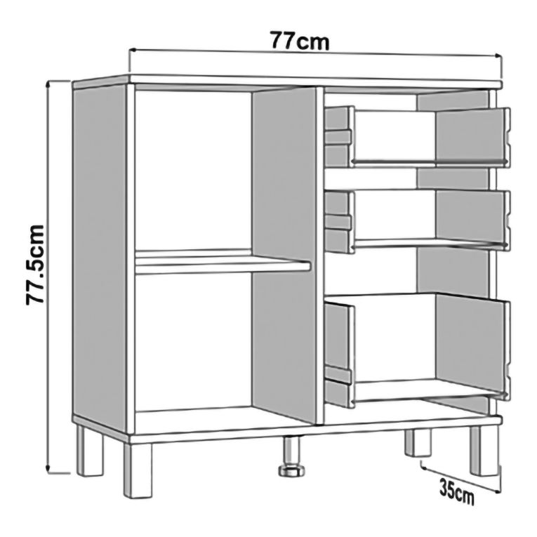 Credenza Marrone Rovere Nodi Nero 3 Cassetti 2 Ripiani 77x35x78h cm, Apertura Battente, Scorrevole - Ollant