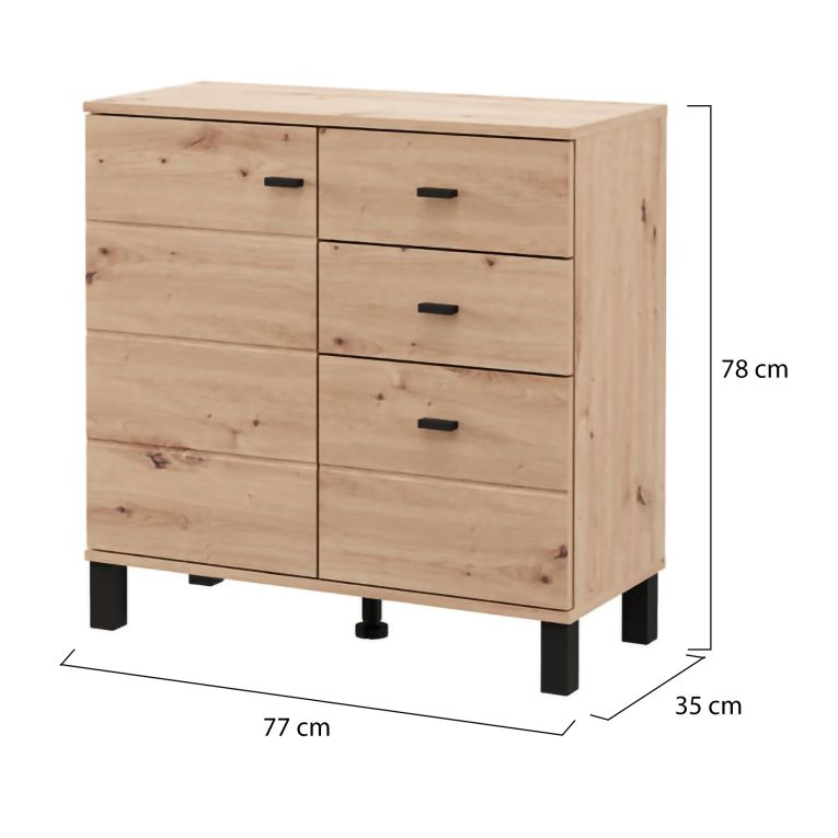 Credenza Marrone Rovere Nodi Nero 3 Cassetti 2 Ripiani 77x35x78h cm, Apertura Battente, Scorrevole - Ollant