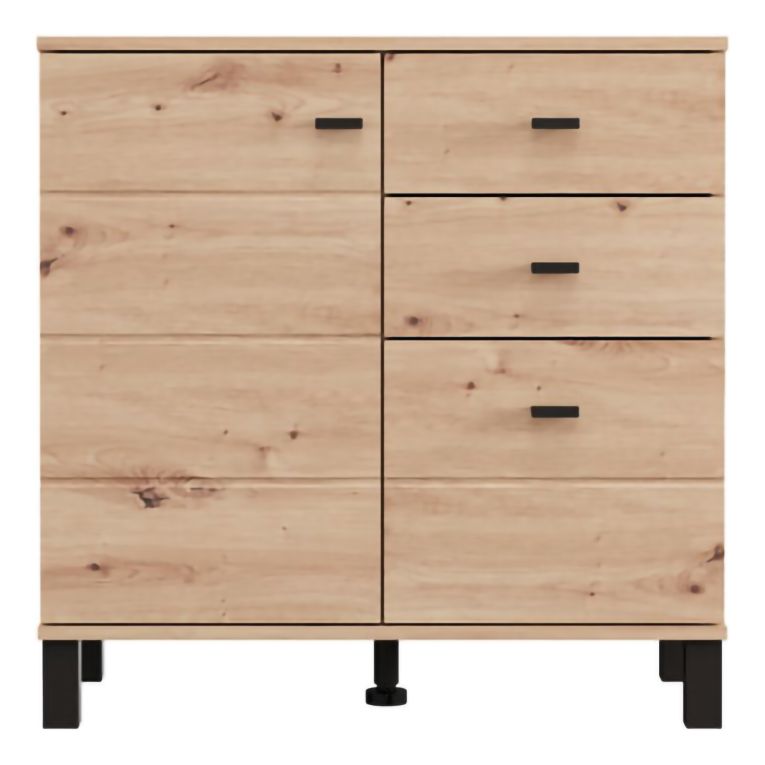 Credenza Marrone Rovere Nodi Nero 3 Cassetti 2 Ripiani 77x35x78h cm, Apertura Battente, Scorrevole - Ollant