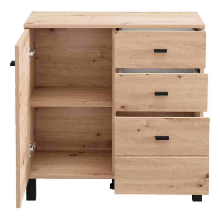 Credenza Marrone Rovere Nodi Nero 3 Cassetti 2 Ripiani 77x35x78h cm, Apertura Battente, Scorrevole - Ollant
