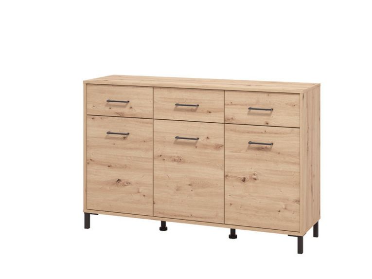 Credenza Marrone Rovere Nodi Nero 3 Cassetti 3 Ripiani 138x40x90h cm, Apertura Battente e Scorrevole - Laerru
