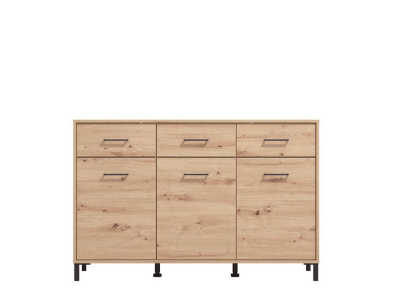 Credenza Marrone Rovere Nodi Nero 3 Cassetti 3 Ripiani 138x40x90h cm, Apertura Battente e Scorrevole - Laerru