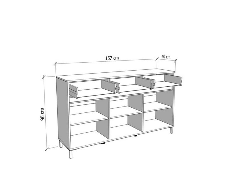 Credenza Marrone Rovere Nodi Nero 3 Cassetti 3 Ripiani 157x40x90h cm, Apertura Battente e Scorrevole - Giarre