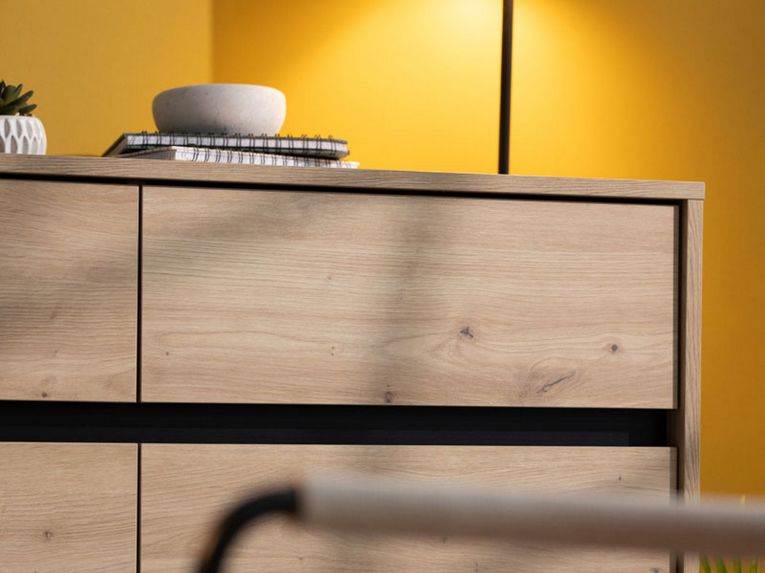 Credenza Marrone Rovere Nodi Nero 3 Cassetti 3 Ripiani 157x40x90h cm, Apertura Battente e Scorrevole - Giarre