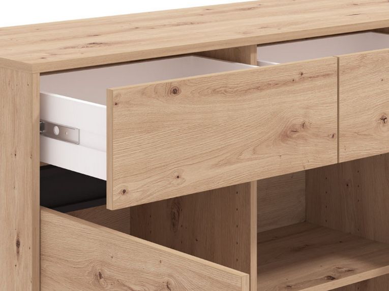 Credenza Marrone Rovere Nodi Nero 3 Cassetti 3 Ripiani 157x40x90h cm, Apertura Battente e Scorrevole - Giarre