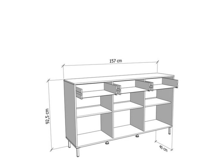 Credenza Marrone Rovere Nodi Nero 3 Cassetti 3 Ripiani 157x40x92.5h cm, Apertura Battente e Scorrevole - Robbio