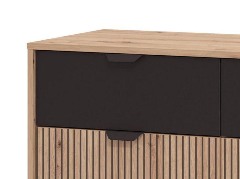 Credenza Marrone Rovere Nodi Nero 3 Cassetti 3 Ripiani 157x40x92.5h cm, Apertura Battente e Scorrevole - Robbio