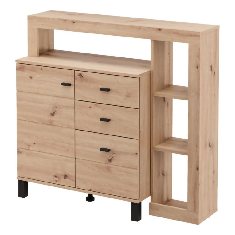 Credenza Marrone Rovere Nodi Nero 3 Cassetti 4 Ripiani 106x35x101h cm, Apertura Battente, Scorrevole - Coloni