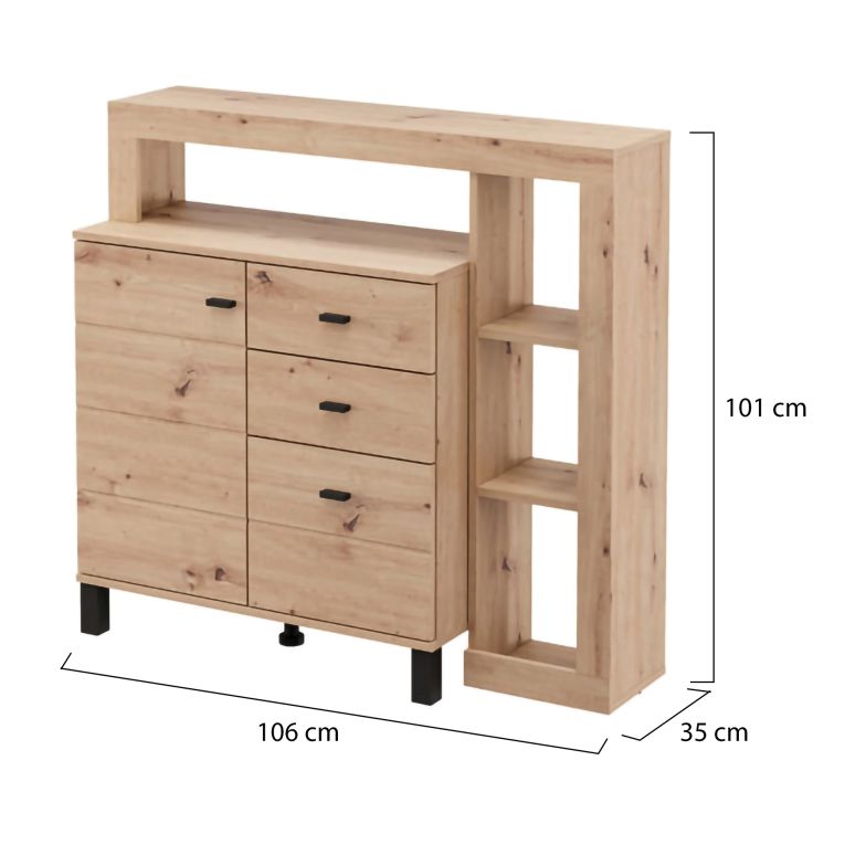 Credenza Marrone Rovere Nodi Nero 3 Cassetti 4 Ripiani 106x35x101h cm, Apertura Battente, Scorrevole - Coloni