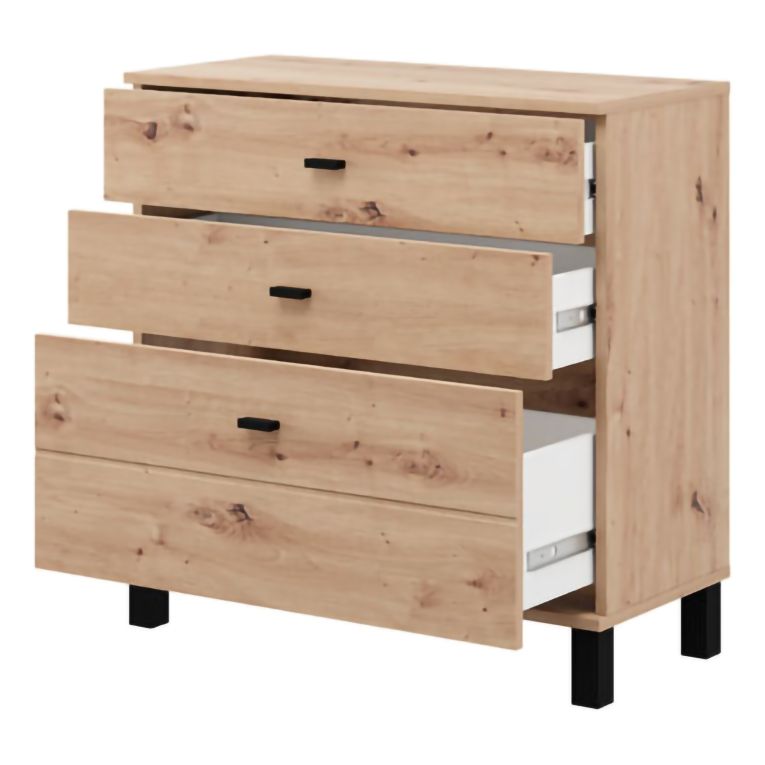 Credenza Marrone Rovere Nodi Nero 3 Cassetti un Ripiano 77x35x78h cm, con Piedini - Mindo