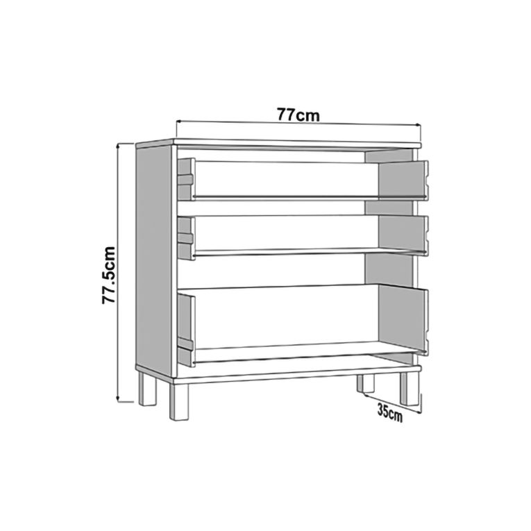 Credenza Marrone Rovere Nodi Nero 3 Cassetti un Ripiano 77x35x78h cm, con Piedini - Mindo