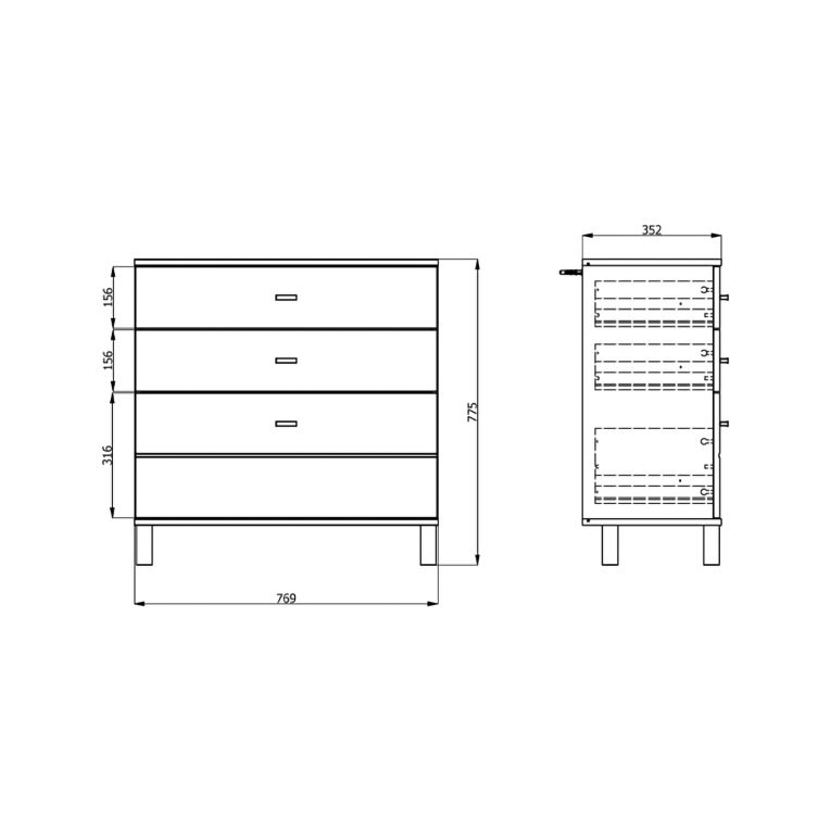 Credenza Marrone Rovere Nodi Nero 3 Cassetti un Ripiano 77x35x78h cm, con Piedini - Mindo