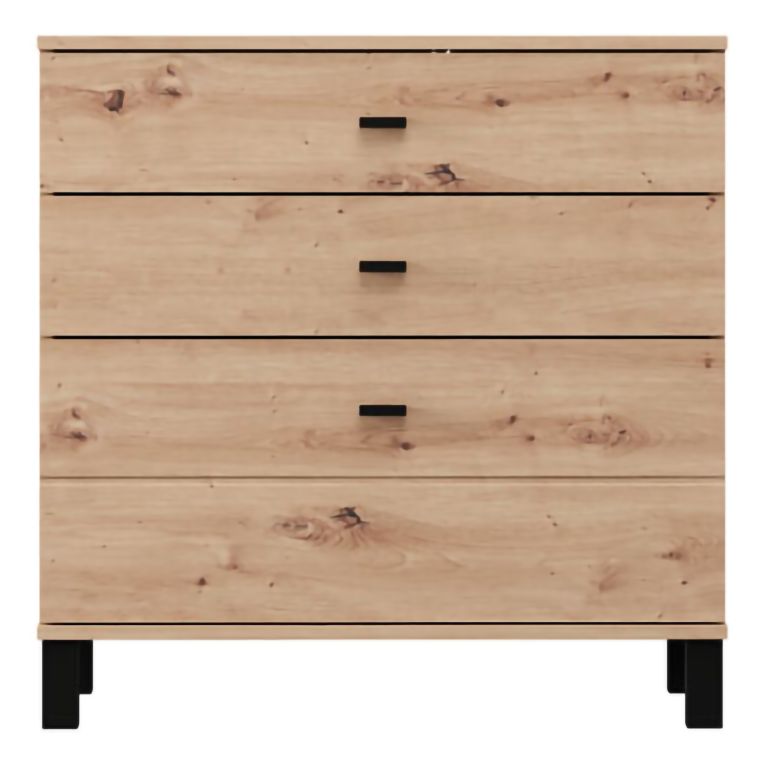 Credenza Marrone Rovere Nodi Nero 3 Cassetti un Ripiano 77x35x78h cm, con Piedini - Mindo
