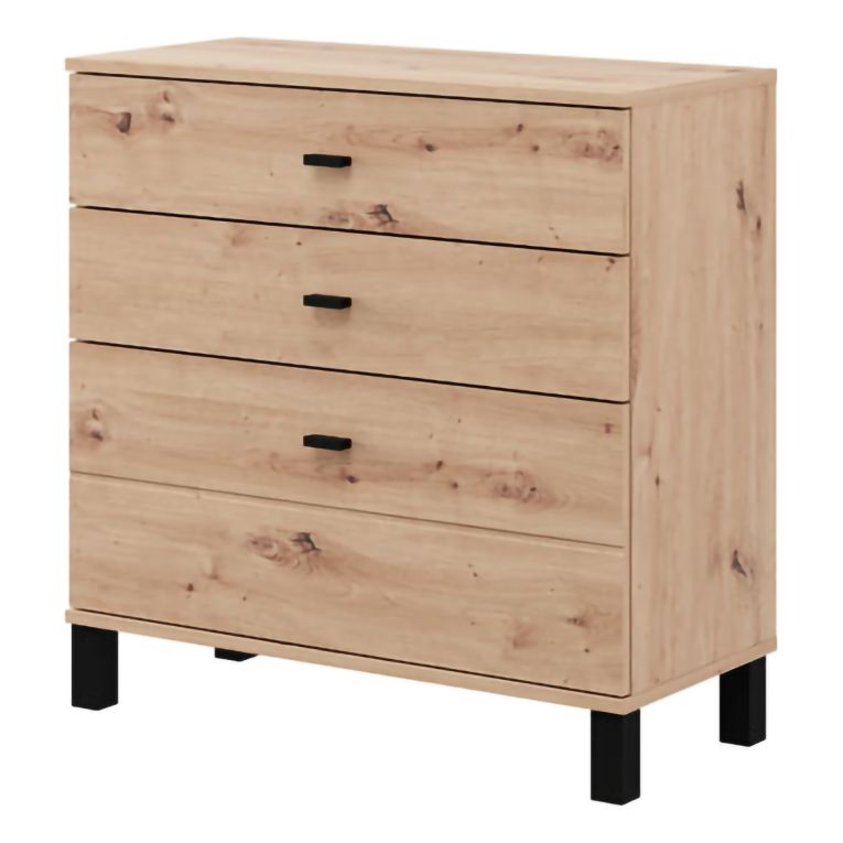 Credenza Marrone Rovere Nodi Nero 3 Cassetti un Ripiano 77x35x78h cm, con Piedini - Mindo