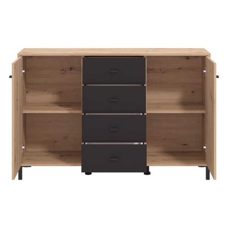 Credenza Marrone Rovere Nodi Nero 4 Cassetti 2 Ripiani 138x40x90h cm, Apertura Battente e Scorrevole - Settime