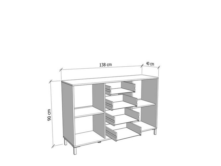 Credenza Marrone Rovere Nodi Nero 4 Cassetti 2 Ripiani 138x40x90h cm, Apertura Battente e Scorrevole - Settime