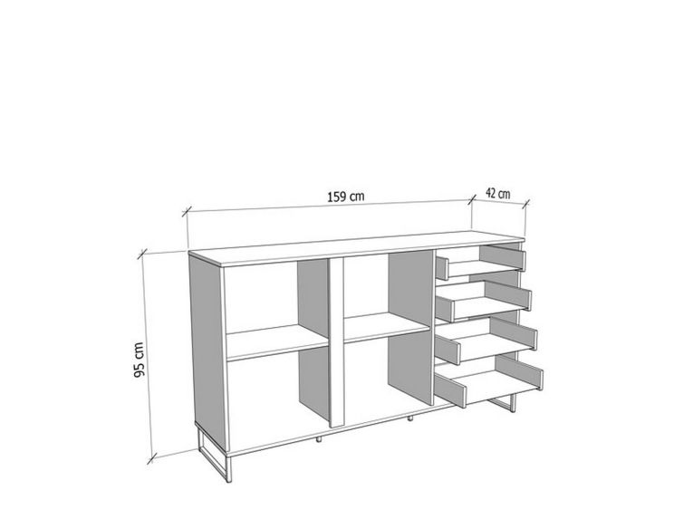 Credenza Marrone Rovere Nodi Nero 4 Cassetti 2 Ripiani 159x42x95h cm, Apertura Battente e Scorrevole - Ceredano
