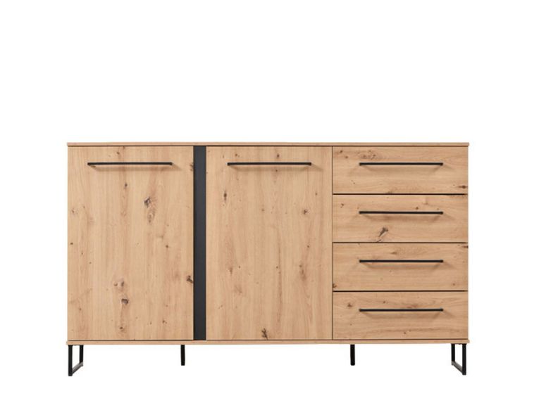 Credenza Marrone Rovere Nodi Nero 4 Cassetti 2 Ripiani 159x42x95h cm, Apertura Battente e Scorrevole - Ceredano