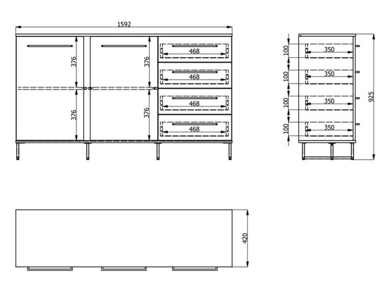 Credenza Marrone Rovere Nodi Nero 4 Cassetti 2 Ripiani 159x42x95h cm, Apertura Battente e Scorrevole - Ceredano