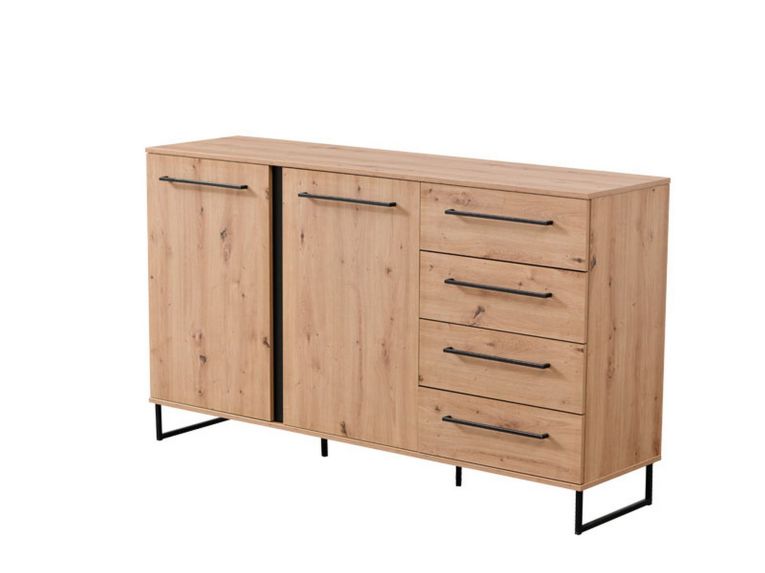 Credenza Marrone Rovere Nodi Nero 4 Cassetti 2 Ripiani 159x42x95h cm, Apertura Battente e Scorrevole - Ceredano