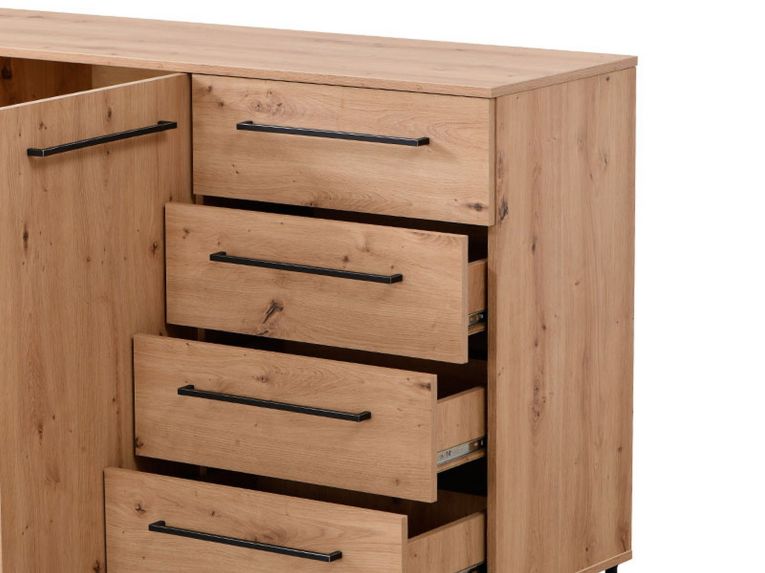 Credenza Marrone Rovere Nodi Nero 4 Cassetti 2 Ripiani 159x42x95h cm, Apertura Battente e Scorrevole - Ceredano