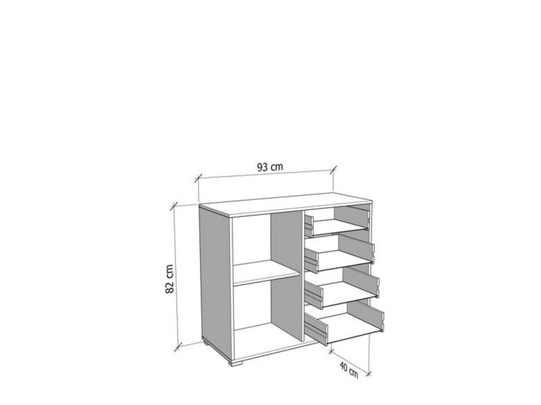 Credenza Marrone Rovere Nodi Nero 4 Cassetti un Ripiano 93x40x82h cm, Apertura Battente e Scorrevole - Boscone