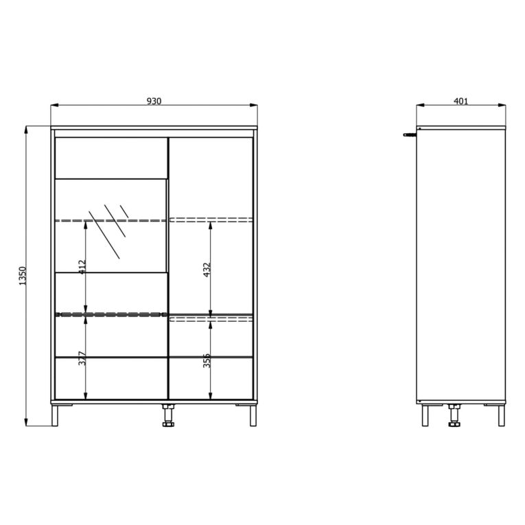 Credenza Marrone Rovere Nodi Nero 4 Ripiani 6 Vani 93x40x135h cm, 2 Ante - Vignate