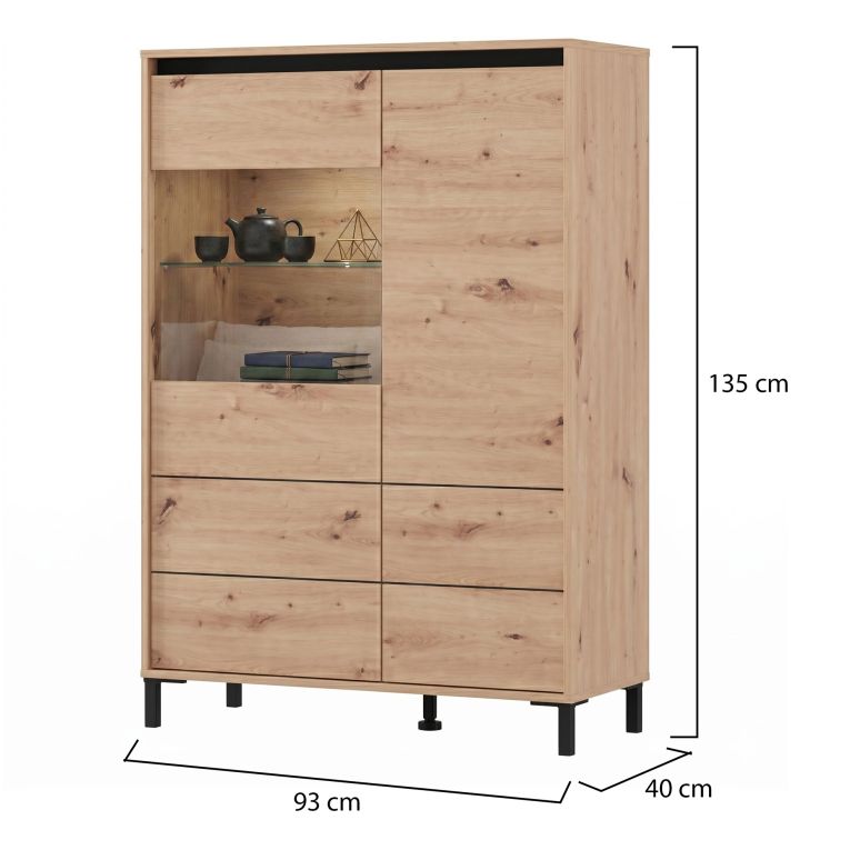 Credenza Marrone Rovere Nodi Nero 4 Ripiani 6 Vani 93x40x135h cm, 2 Ante - Vignate