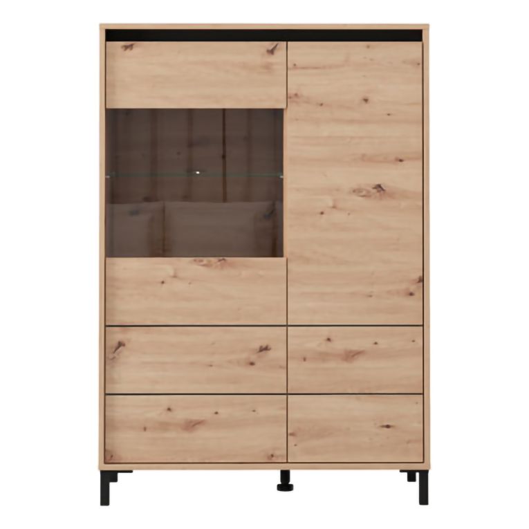 Credenza Marrone Rovere Nodi Nero 4 Ripiani 6 Vani 93x40x135h cm, 2 Ante - Vignate