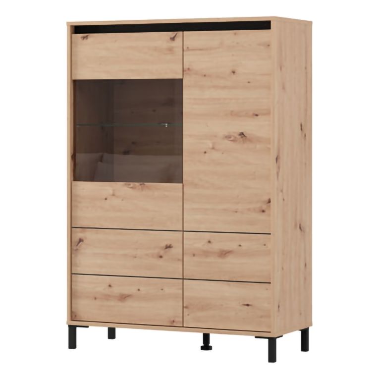 Credenza Marrone Rovere Nodi Nero 4 Ripiani 6 Vani 93x40x135h cm, 2 Ante - Vignate