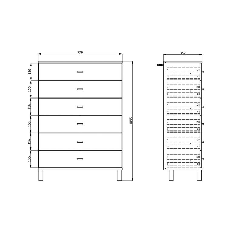 Credenza Marrone Rovere Nodi Nero 6 Cassetti un Ripiano 77x35x110h cm, 6 Vani - Otaval