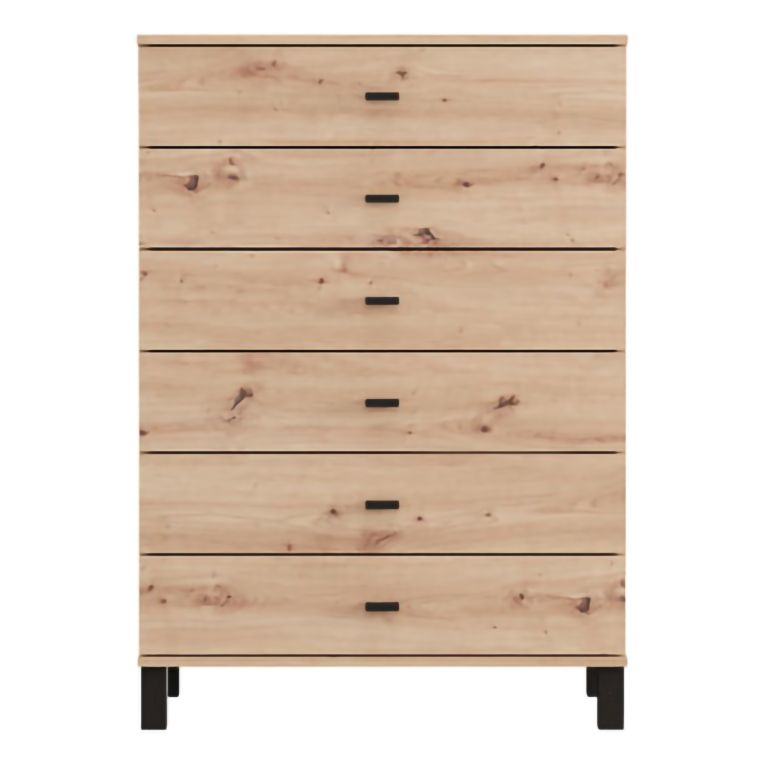 Credenza Marrone Rovere Nodi Nero 6 Cassetti un Ripiano 77x35x110h cm, 6 Vani - Otaval