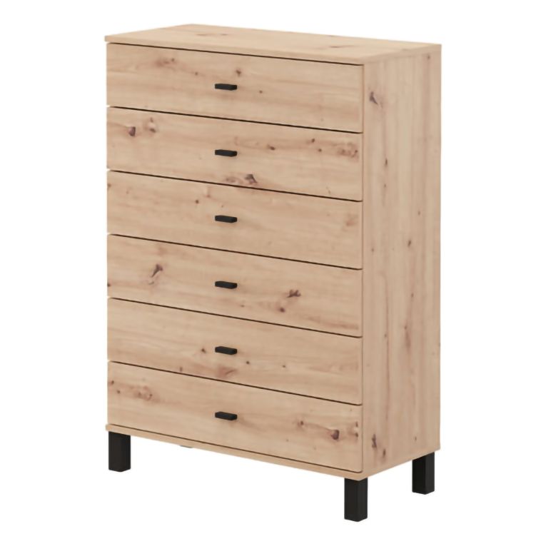 Credenza Marrone Rovere Nodi Nero 6 Cassetti un Ripiano 77x35x110h cm, 6 Vani - Otaval
