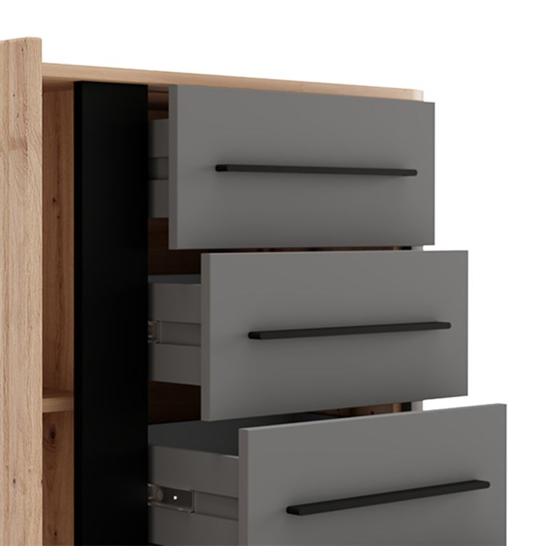 Credenza Marrone Rovere Nodi Nero Antracite 2 Ripiani 4 Cassetti 103x40x94h cm, Un'anta - Carmel