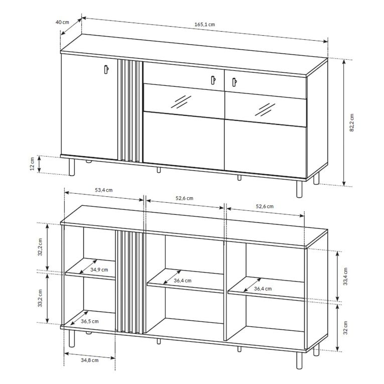 Credenza Marrone Rovere Nodi Nero Antracite 3 Ripiani Apertura Battente 165x40x82h cm, 3 Ante - Hare