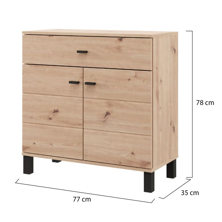 Credenza Marrone Rovere Nodi Nero un Cassetto 2 Ripiani 77x35x78h cm, Apertura Battente, Scorrevole - Pisac