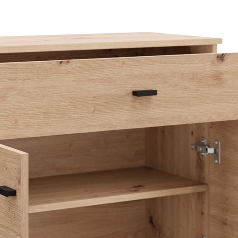 Credenza Marrone Rovere Nodi Nero un Cassetto 2 Ripiani 77x35x78h cm, Apertura Battente, Scorrevole - Pisac