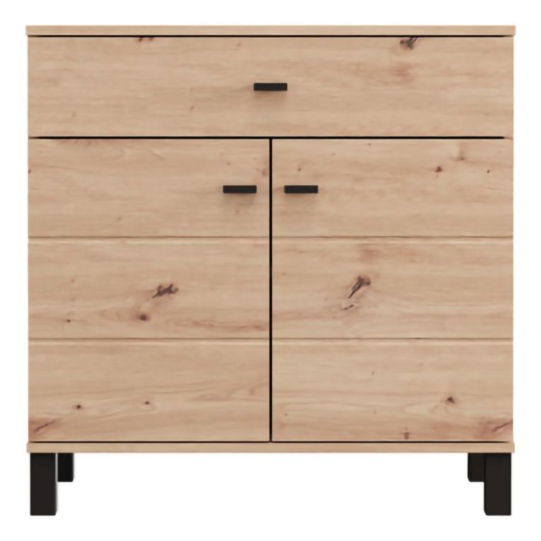 Credenza Marrone Rovere Nodi Nero un Cassetto 2 Ripiani 77x35x78h cm, Apertura Battente, Scorrevole - Pisac