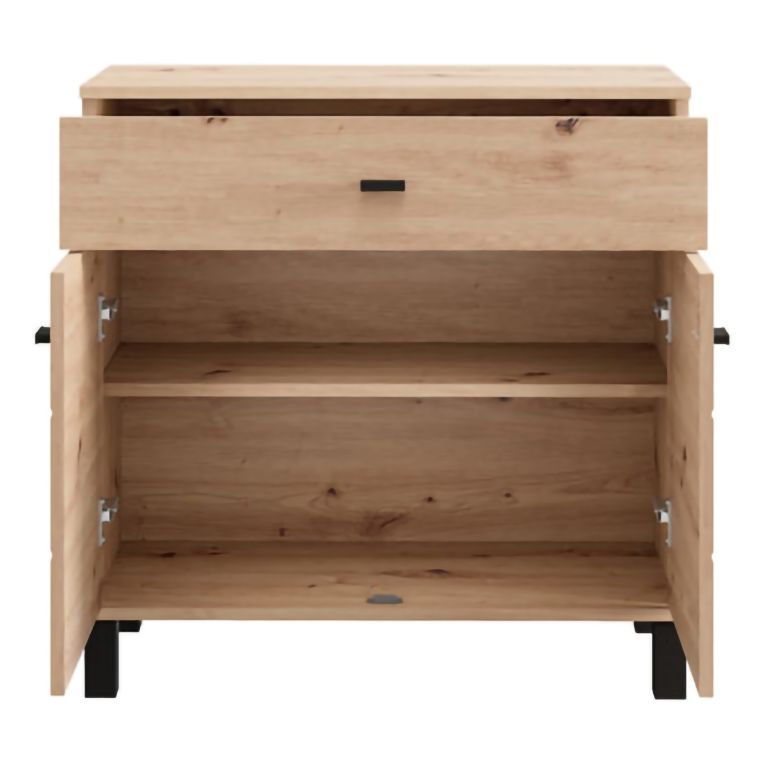 Credenza Marrone Rovere Nodi Nero un Cassetto 2 Ripiani 77x35x78h cm, Apertura Battente, Scorrevole - Pisac