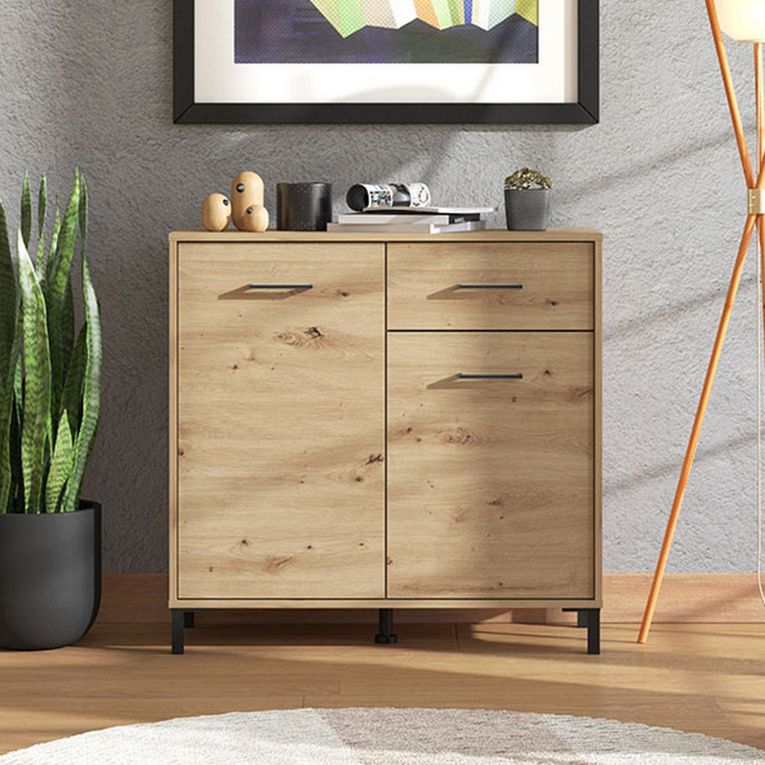 Credenza Marrone Rovere Nodi Nero un Cassetto 2 Ripiani 93x40x90h cm, Apertura Battente, Scorrevole - Laerruu