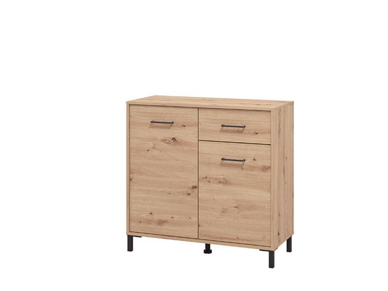 Credenza Marrone Rovere Nodi Nero un Cassetto 2 Ripiani 93x40x90h cm, Apertura Battente, Scorrevole - Laerruu