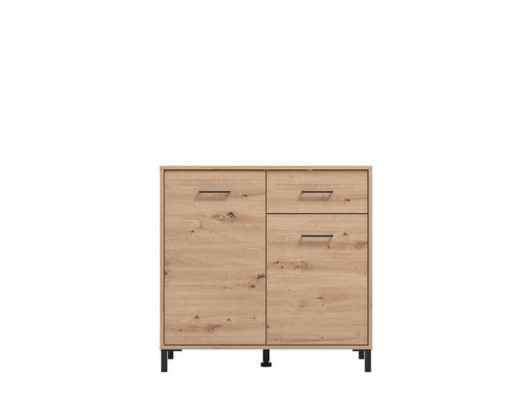 Credenza Marrone Rovere Nodi Nero un Cassetto 2 Ripiani 93x40x90h cm, Apertura Battente, Scorrevole - Laerruu
