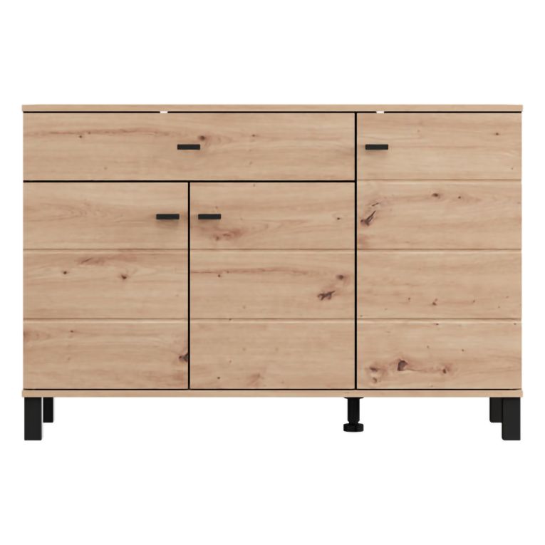 Credenza Marrone Rovere Nodi Nero un Cassetto 3 Ripiani 116x35x78h cm, Apertura Battente, Scorrevole - Uyuni