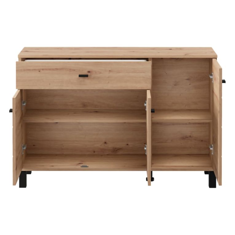 Credenza Marrone Rovere Nodi Nero un Cassetto 3 Ripiani 116x35x78h cm, Apertura Battente, Scorrevole - Uyuni