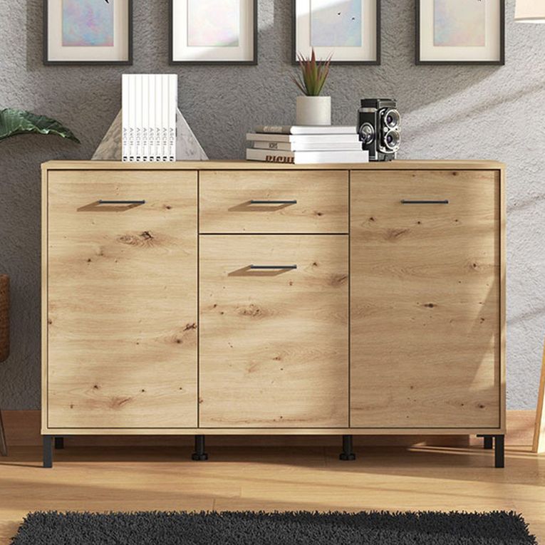 Credenza Marrone Rovere Nodi Nero un Cassetto 3 Ripiani 138x40x90h cm, Apertura Battente e Scorrevole - Laerru