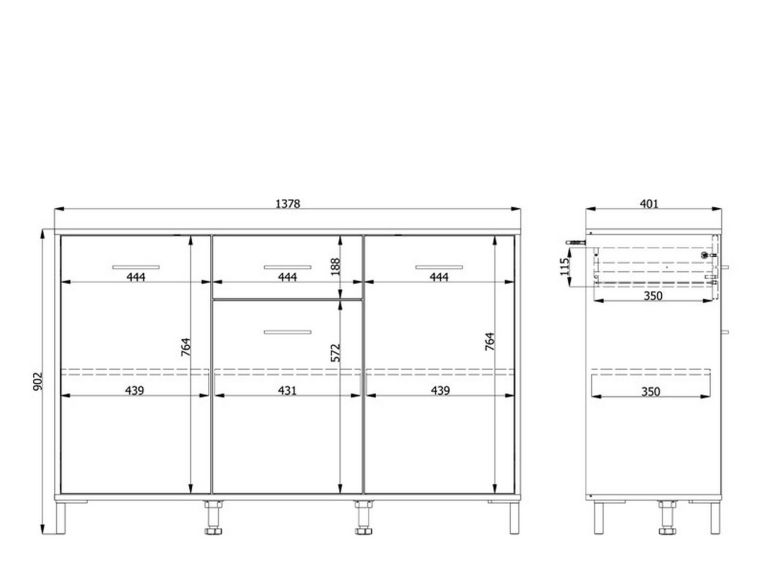 Credenza Marrone Rovere Nodi Nero un Cassetto 3 Ripiani 138x40x90h cm, Apertura Battente e Scorrevole - Laerru