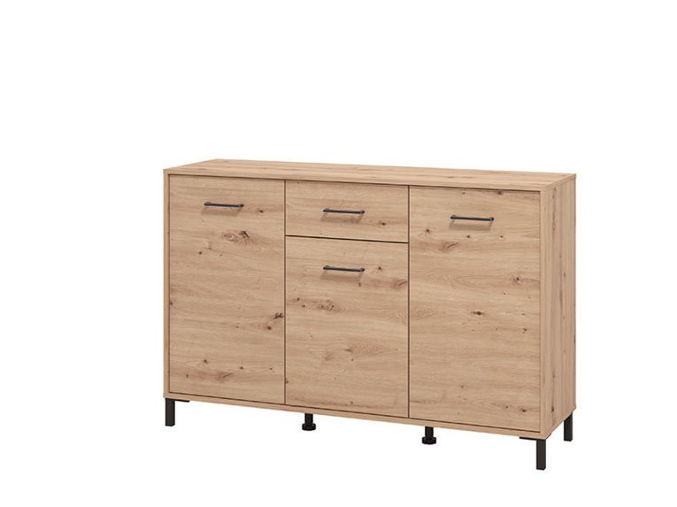 Credenza Marrone Rovere Nodi Nero un Cassetto 3 Ripiani 138x40x90h cm, Apertura Battente e Scorrevole - Laerru