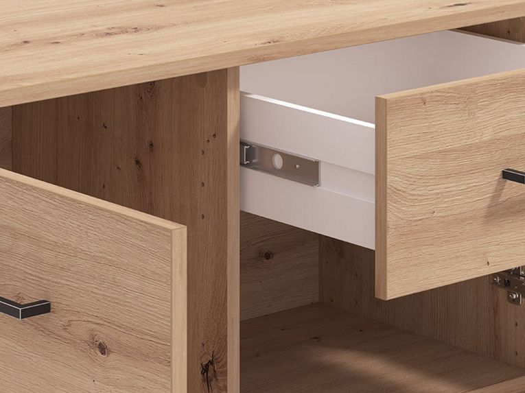 Credenza Marrone Rovere Nodi Nero un Cassetto 3 Ripiani 138x40x90h cm, Apertura Battente e Scorrevole - Laerru