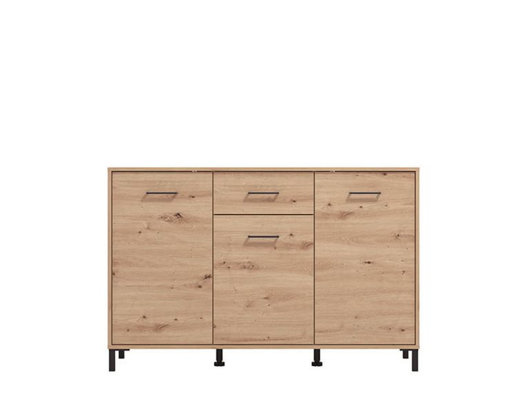 Credenza Marrone Rovere Nodi Nero un Cassetto 3 Ripiani 138x40x90h cm, Apertura Battente e Scorrevole - Laerru