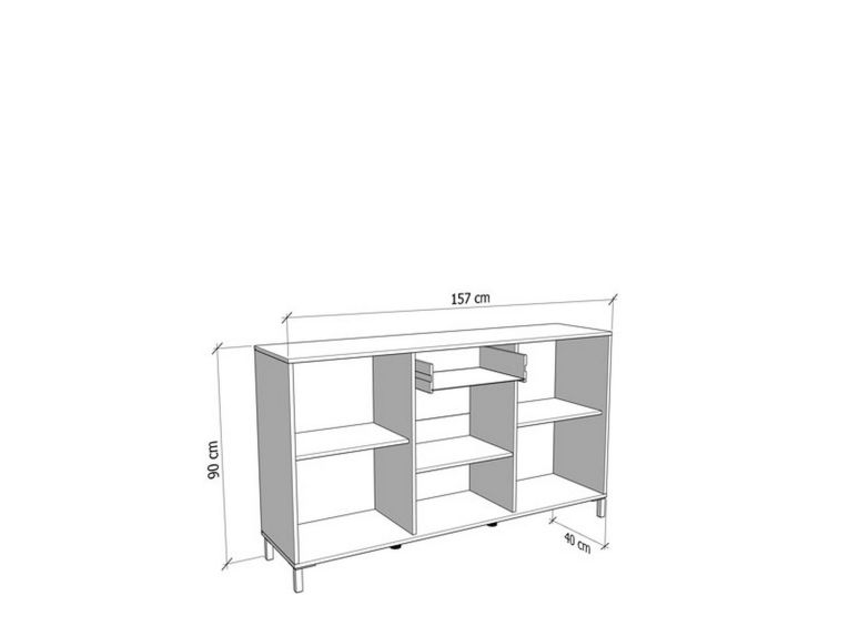Credenza Marrone Rovere Nodi Nero un Cassetto 3 Ripiani 157x40x90h cm, Apertura Battente e Scorrevole - Guanzate